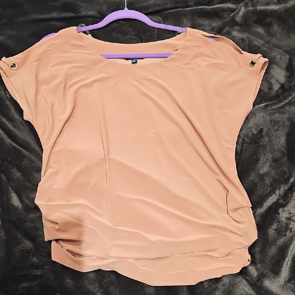 Chic Tan Blouse with Grommet Accents